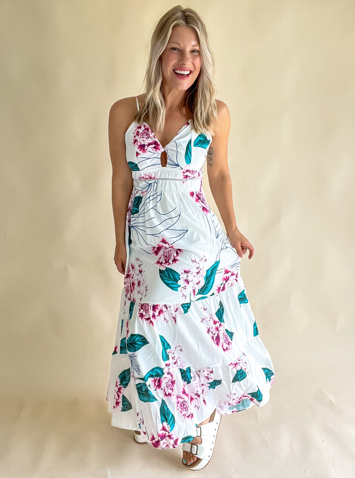 Floral Twist Cutout Maxi Dress