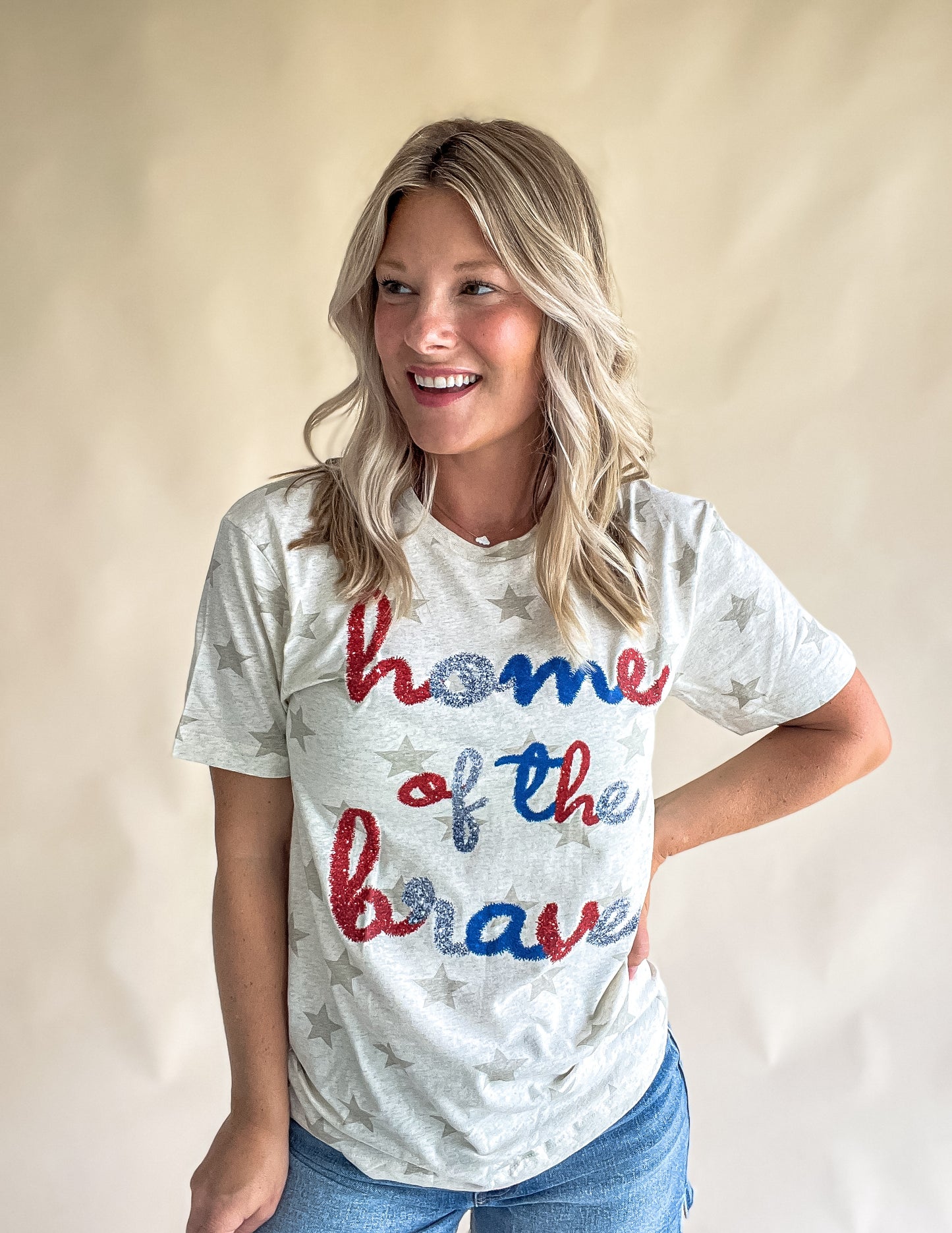 Home of the Brave Faux Tinsel Graphic Tee