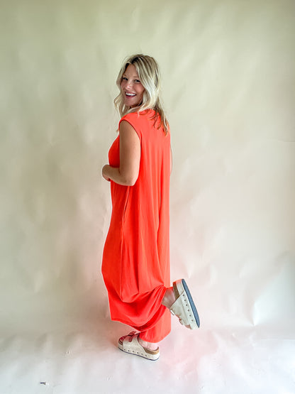 Neon Orange Wide-Leg Jumpsuit