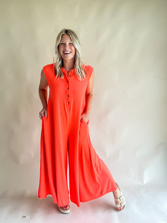 Neon Orange Wide-Leg Jumpsuit