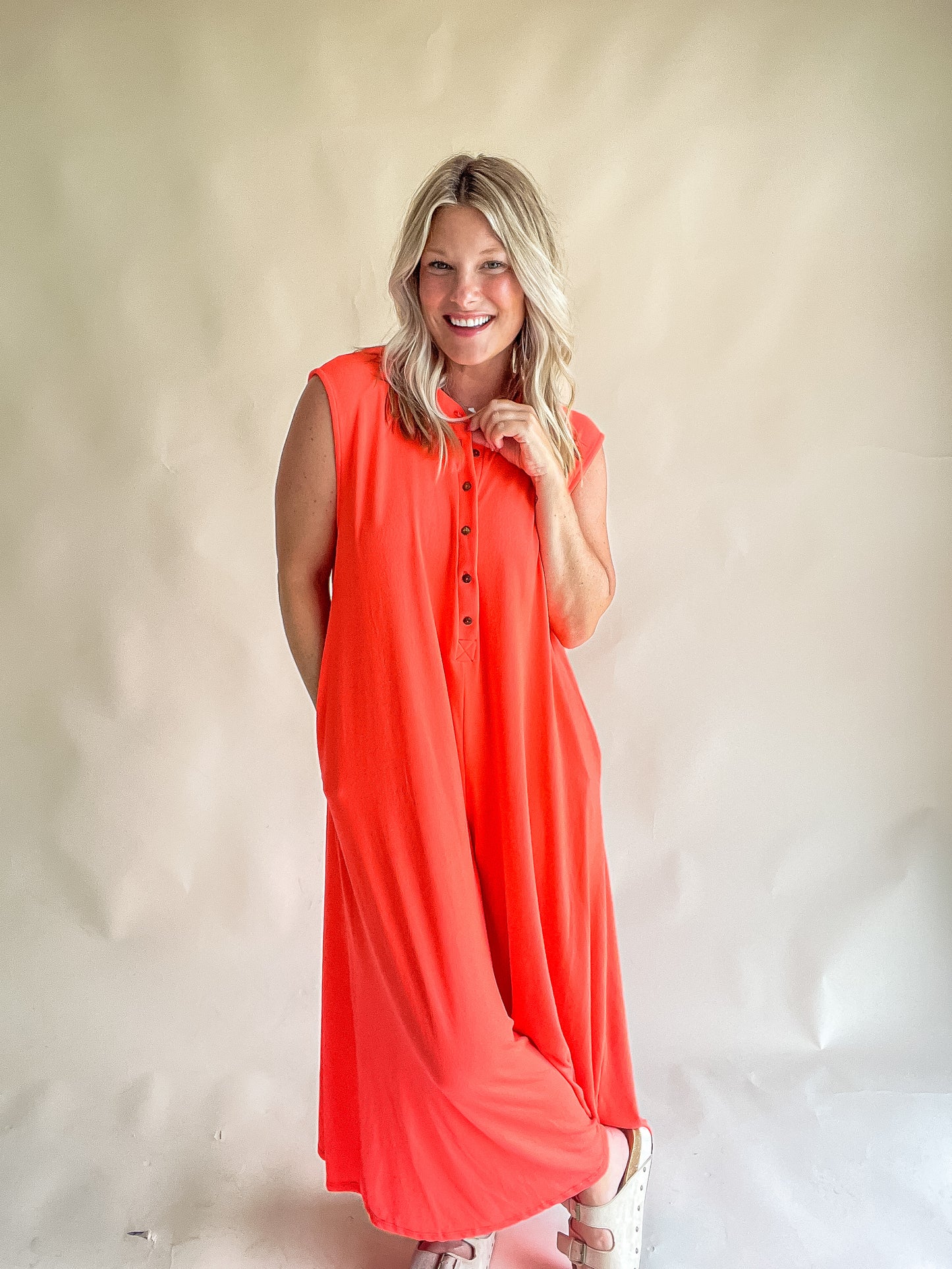 Neon Orange Wide-Leg Jumpsuit