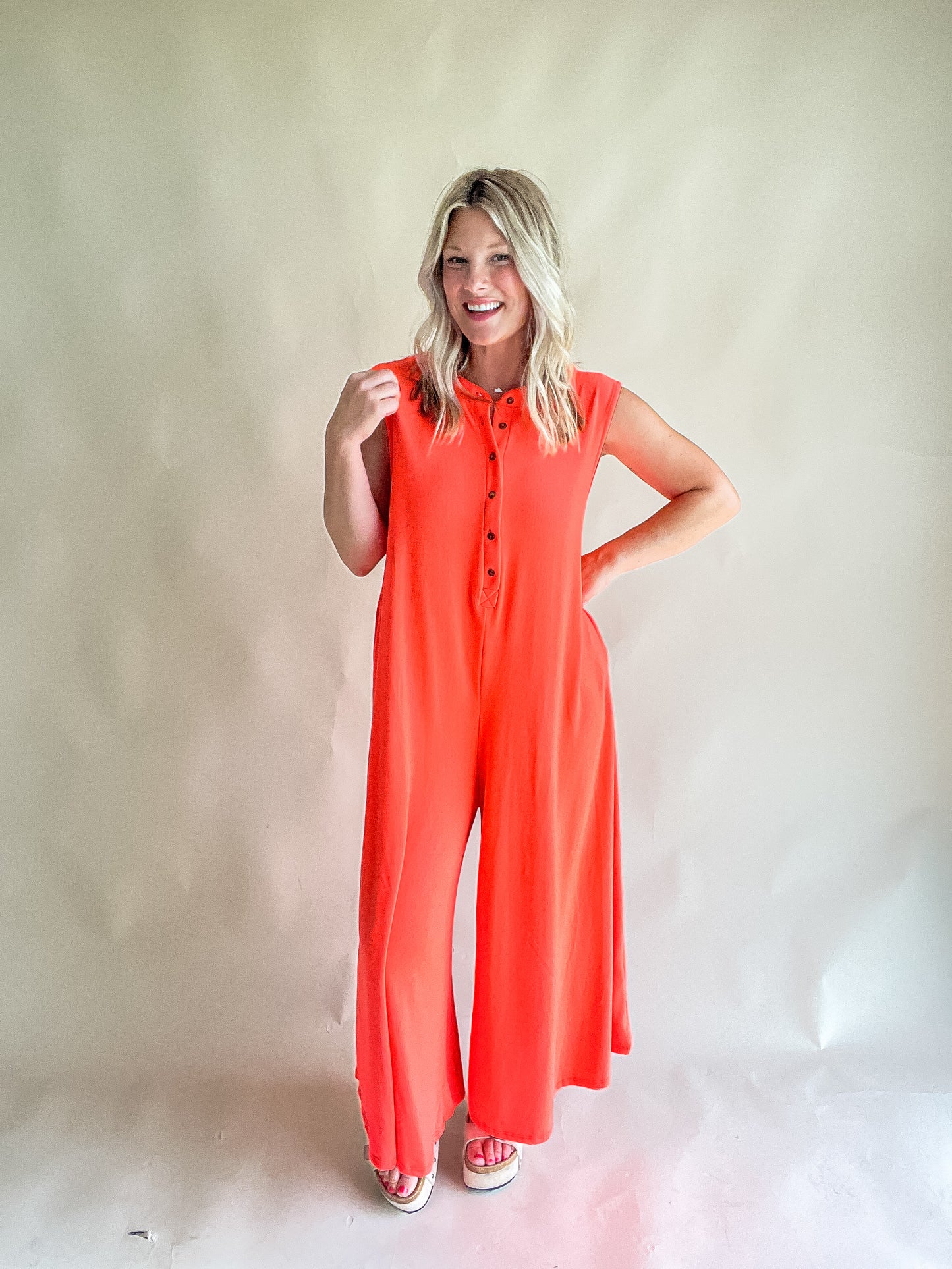 Neon Orange Wide-Leg Jumpsuit