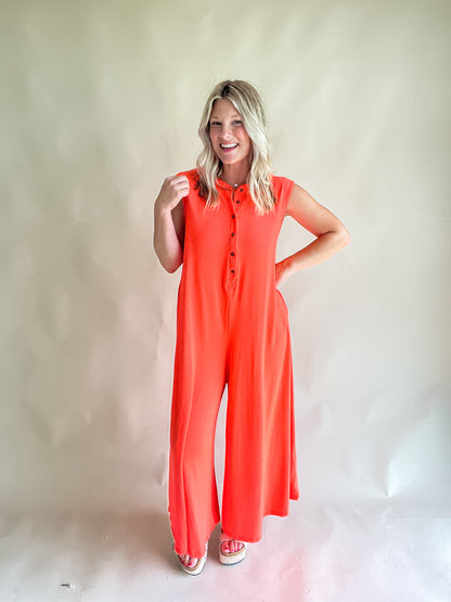 Neon Orange Wide-Leg Jumpsuit