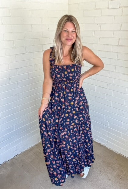 Smocked Paisley Floral Maxi Dress