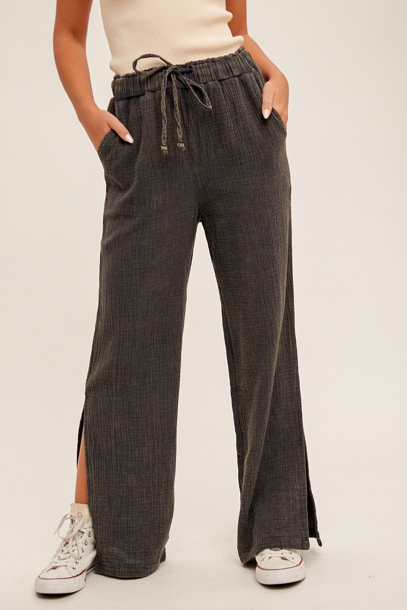 Washed Charcoal Slit Side Pants