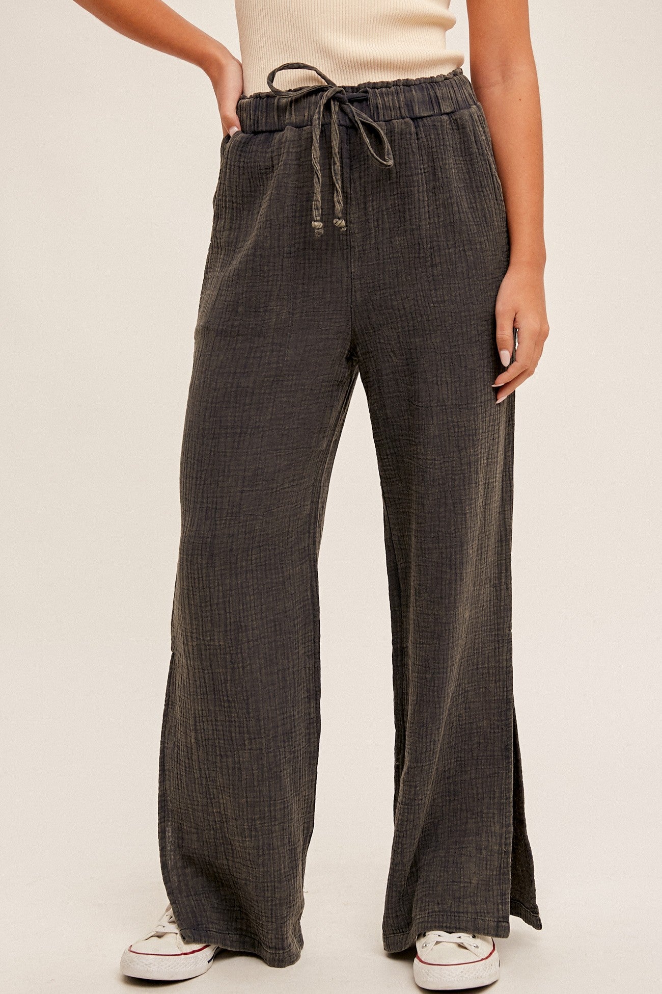 Washed Charcoal Slit Side Pants