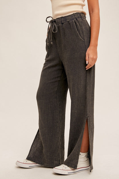 Washed Charcoal Slit Side Pants