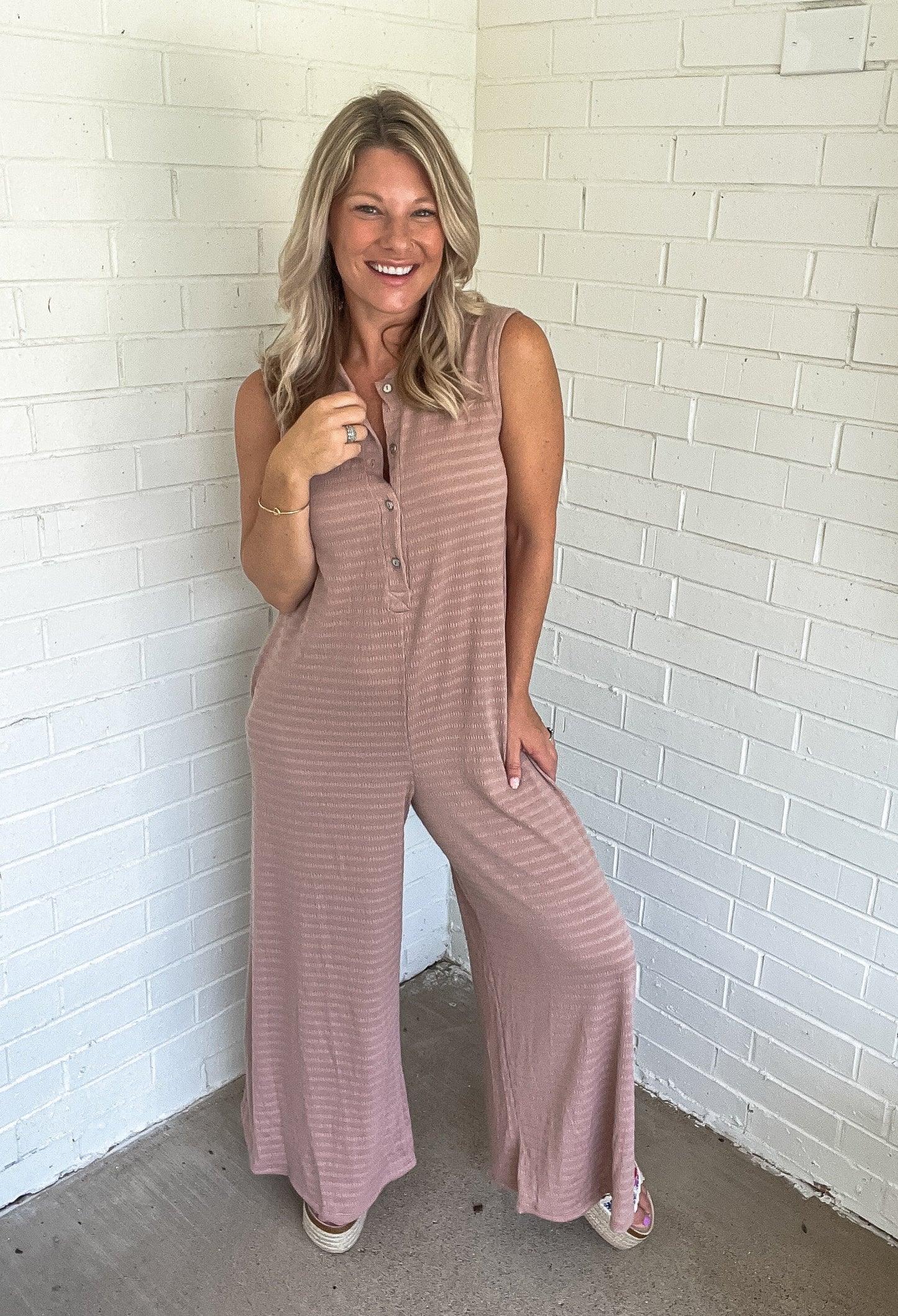 Mocha Textured Wide-Leg Jumpsuit