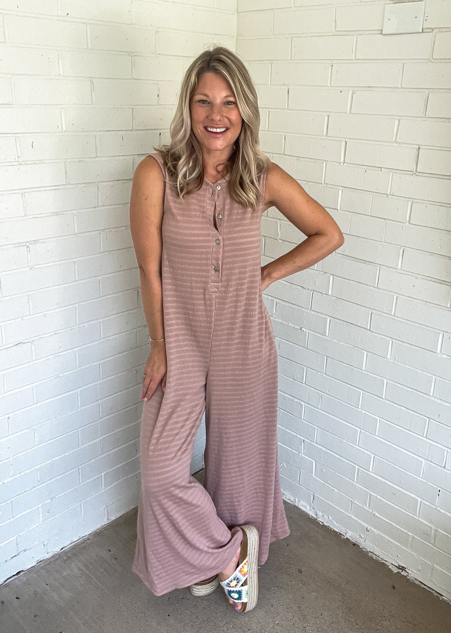 Mocha Textured Wide-Leg Jumpsuit