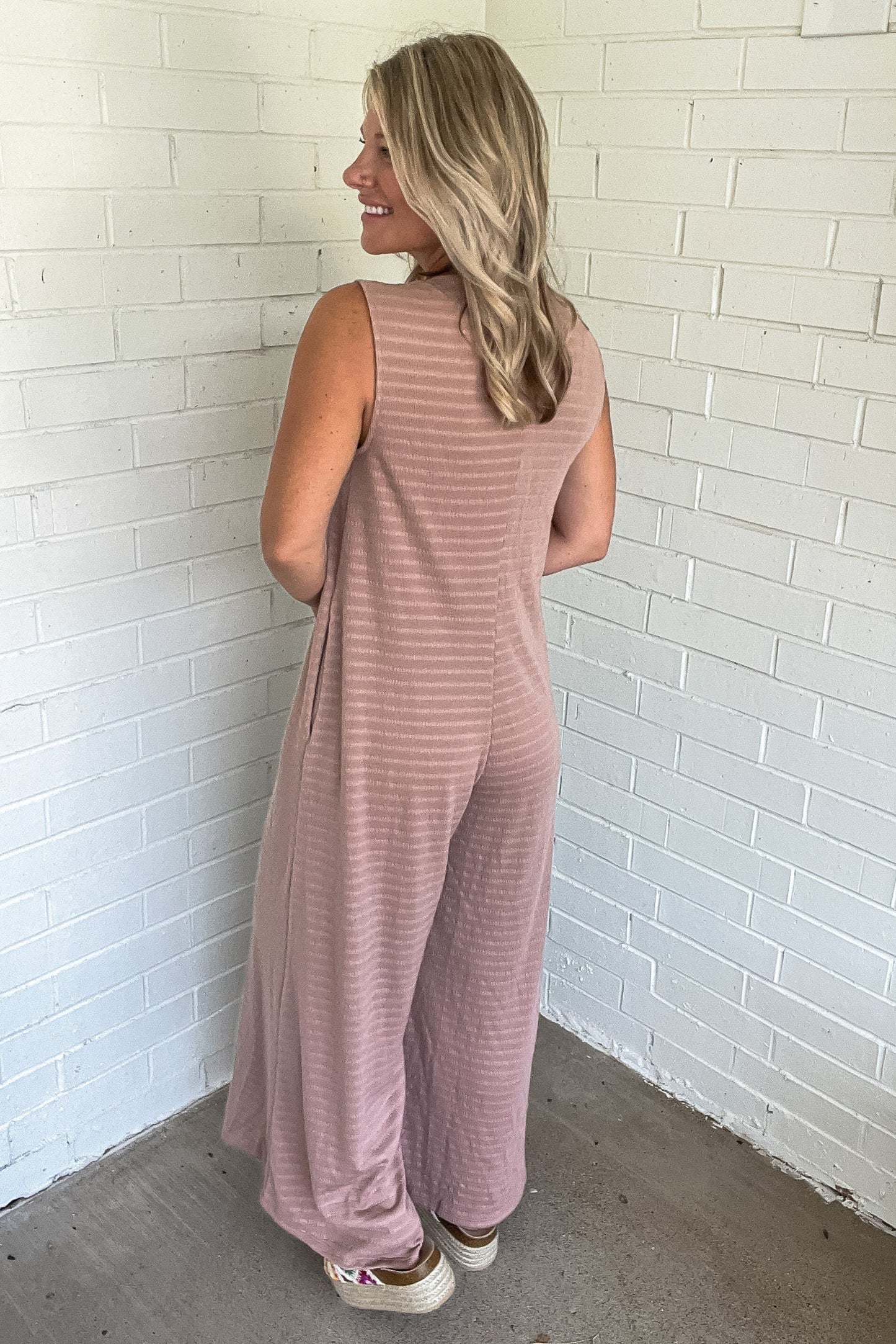 Mocha Textured Wide-Leg Jumpsuit