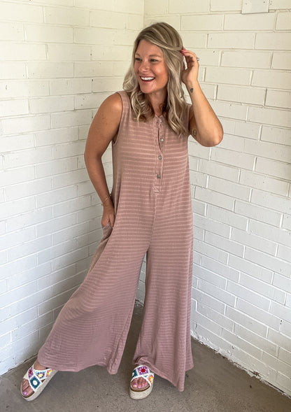 Mocha Textured Wide-Leg Jumpsuit