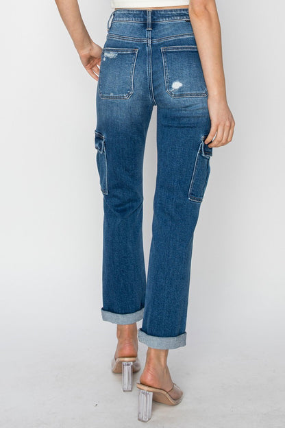 High Rise Cargo Ankle Jeans by Risen